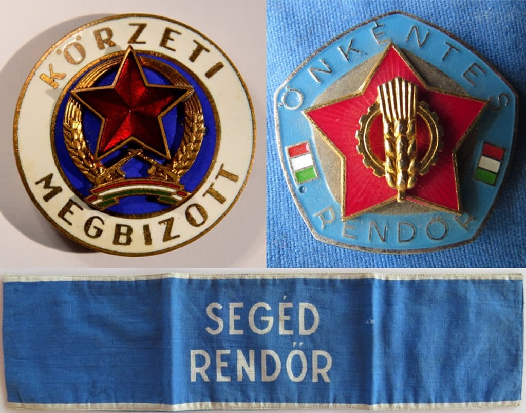 A körzeti megbízott jelvény és az önkéntes rendőr jelvény, karszalag