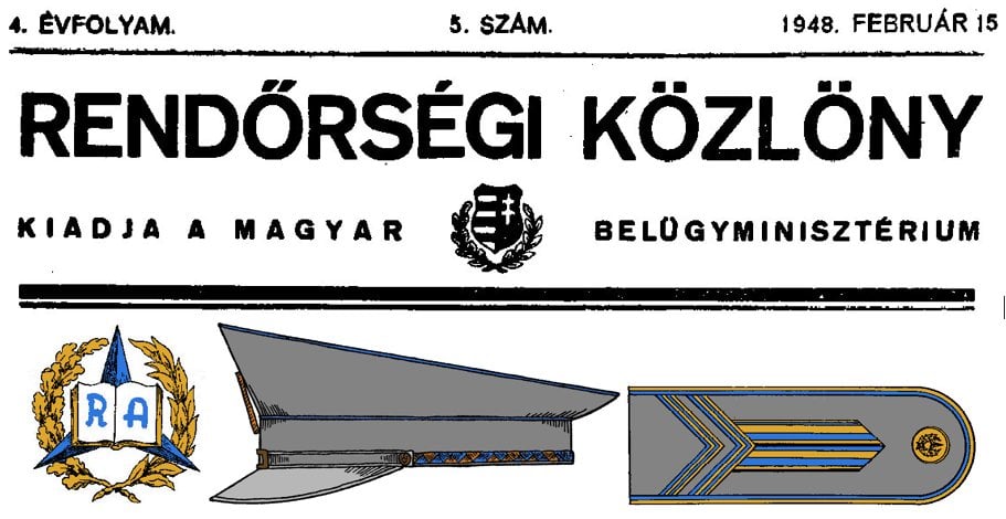 Rendőrakadémiai hallgatók egyenruha és megkülönböztető jelzései 393.735/1947. IV.1. B.M. sz. rendelet